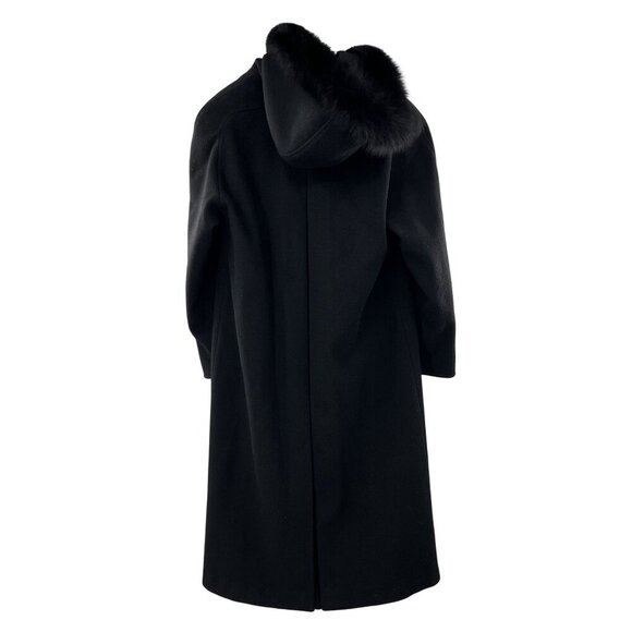 Albert Nipon Petites Wool‎ Coat Fox Fur Hood Trim Size 12P - Picture 2 of 7